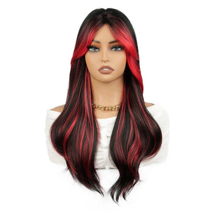 Red Ombre Long Curly Synthetic Wig with Bangs 24"