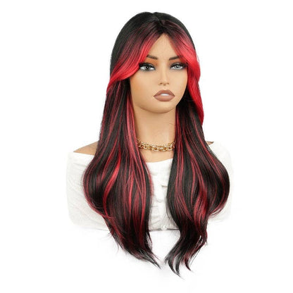 Red Ombre Long Curly Synthetic Wig with Bangs 24"