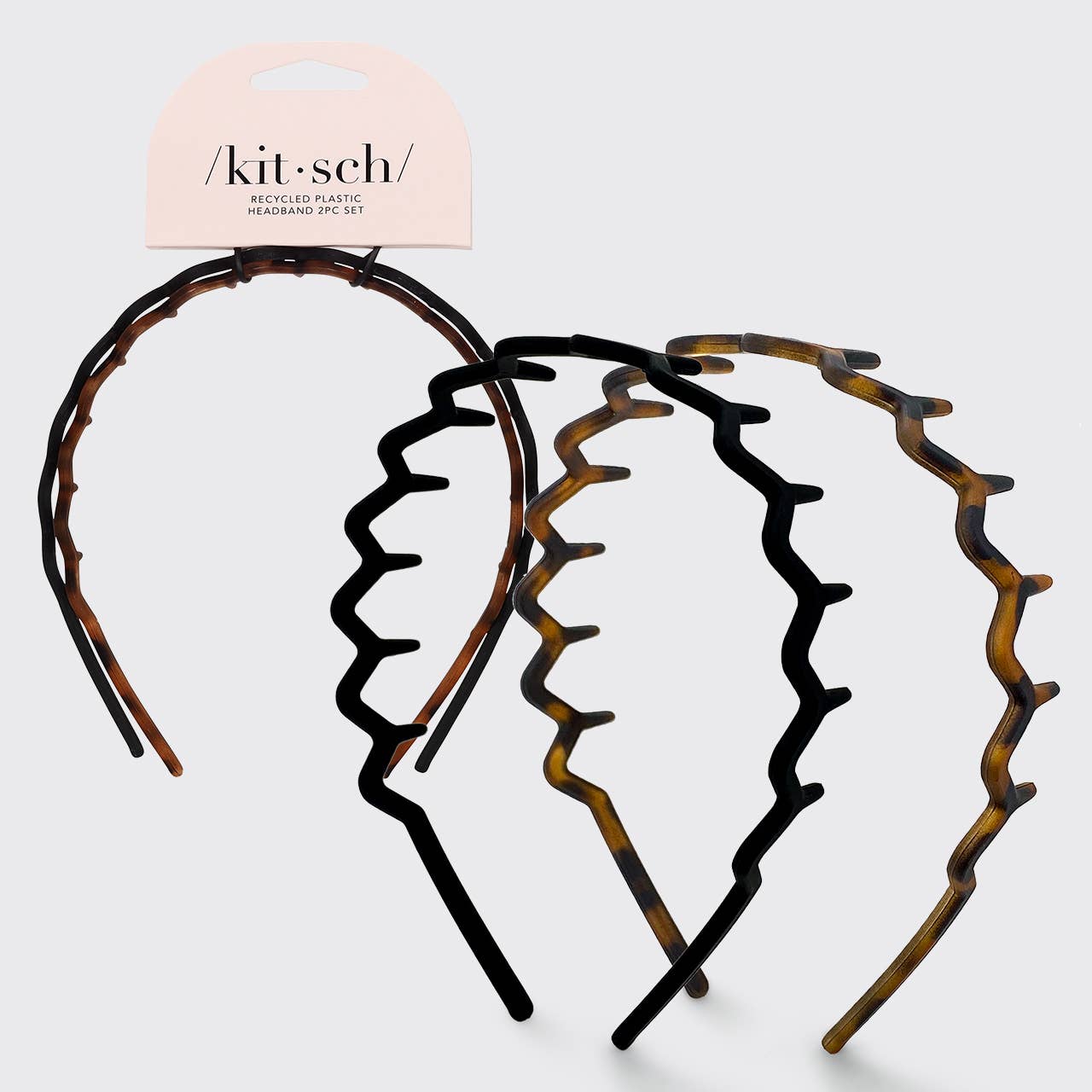 Zig Zag Headband 2-Pack for Hair Styling - Black & Tortoise