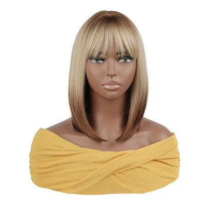 Gradient Short Bob Synthetic Wig with Bangs 13" - Pink