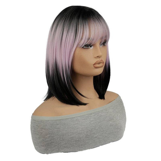 Gradient Short Bob Synthetic Wig with Bangs 13" - Pink