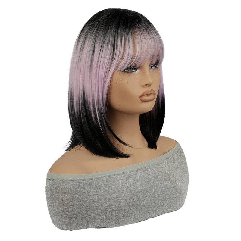 Gradient Short Bob Synthetic Wig with Bangs 13" - Sky Blue