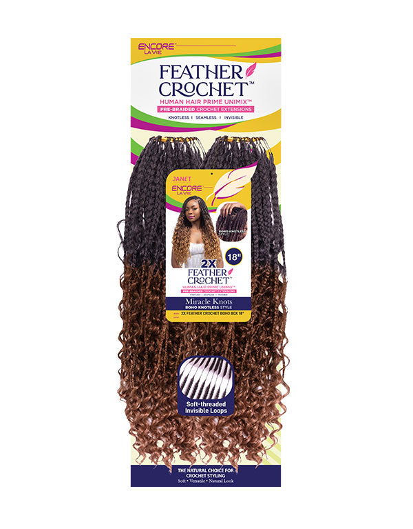 ENCORE LAVIE 2X FEATHER CROCHET BOHO BOX 18INCH