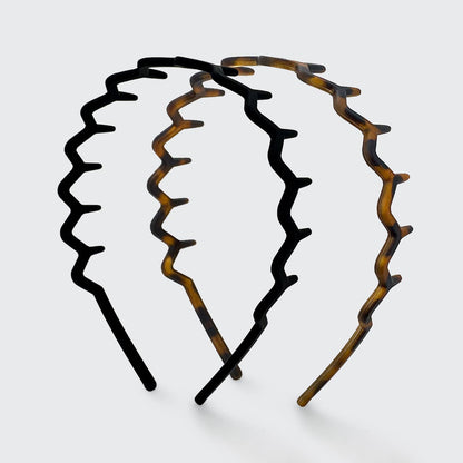 Zig Zag Headband 2-Pack for Hair Styling - Black & Tortoise