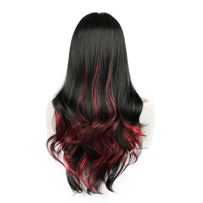 Red Ombre Long Curly Synthetic Wig with Bangs 24"