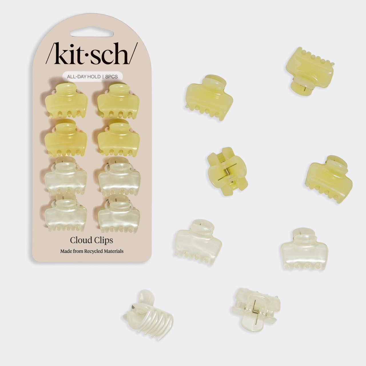 KITSCH Mini Jelly Cloud Hair Clips 8-Pack - Pearlized Cream & Butter Yellow