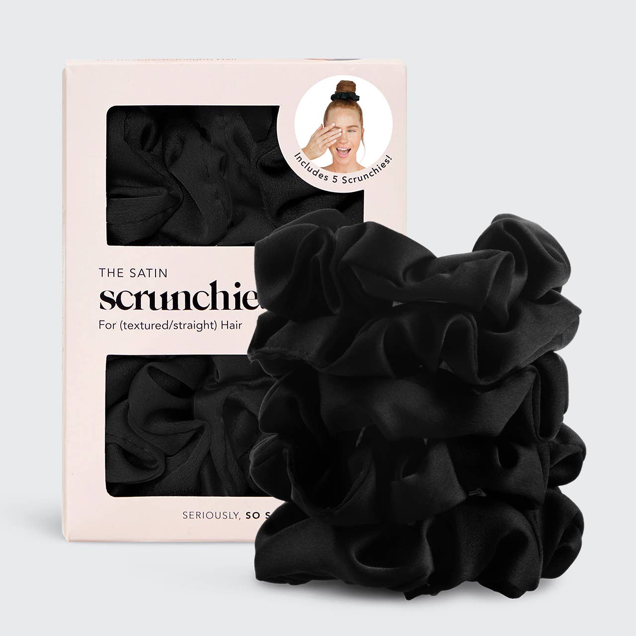 Satin Sleep Scrunchies 5-Pack for Hair Protection - Black