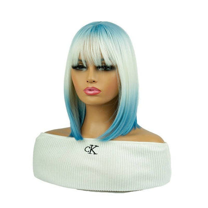 Gradient Short Bob Synthetic Wig with Bangs 13" - Sky Blue