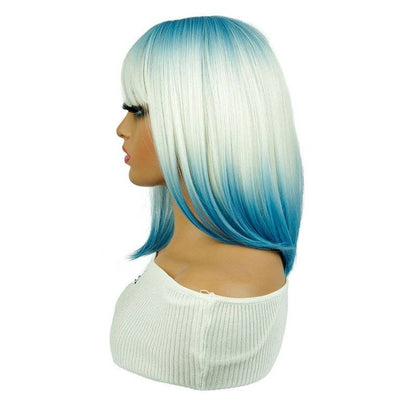 Gradient Short Bob Synthetic Wig with Bangs 13" - Sky Blue