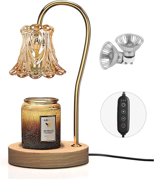 Candle Warmer Lamp, Dimmable Lantern with Timer, Wax Melt for Scented Candles, Compatible with Small & Large Jar, with 2 Light Bulbs