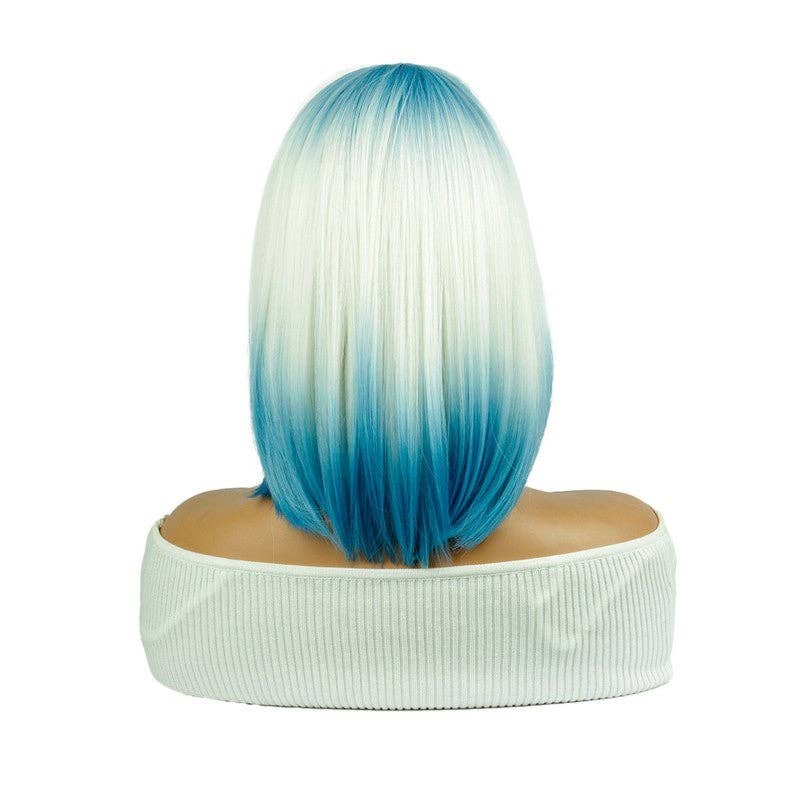 Gradient Short Bob Synthetic Wig with Bangs 13" - Sky Blue