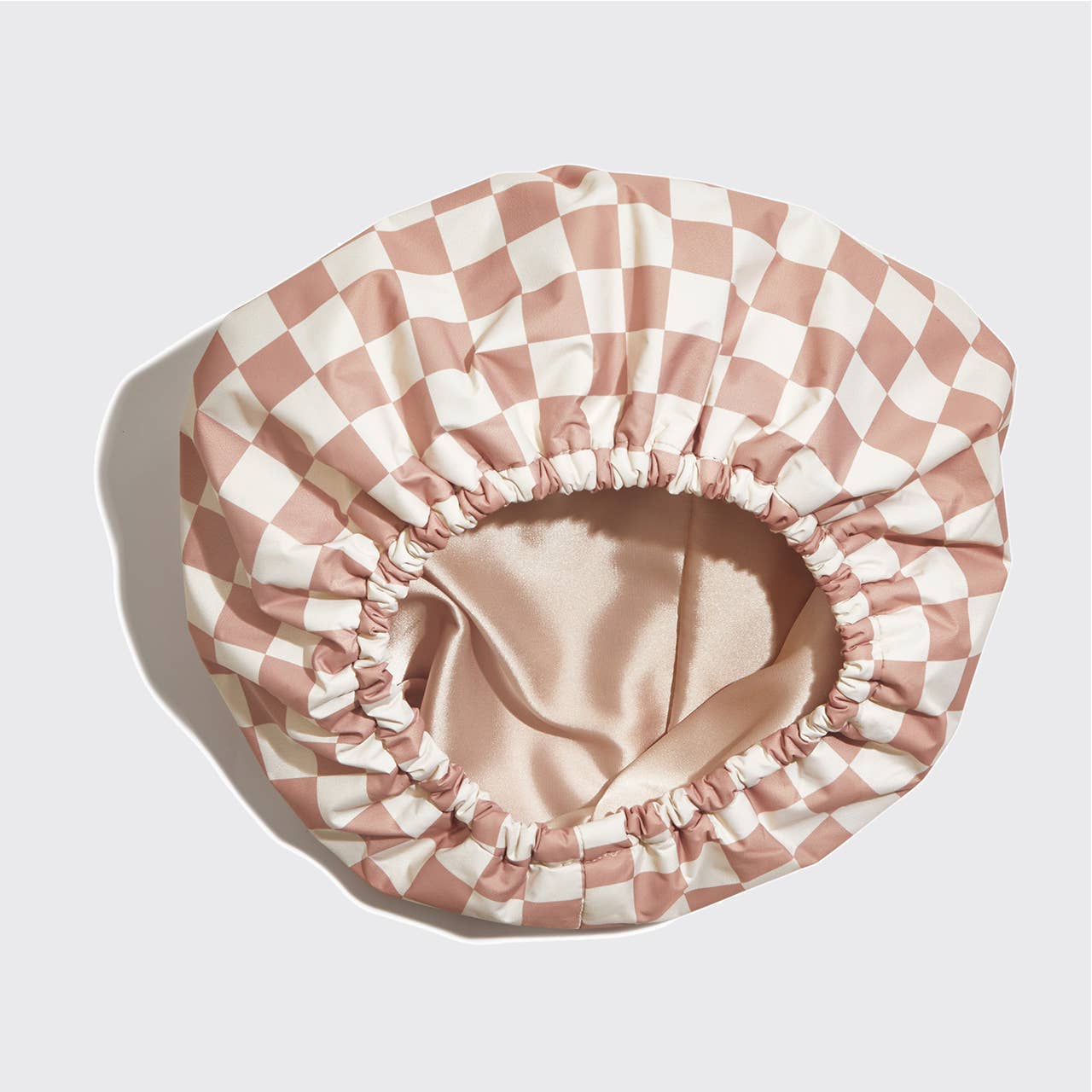 Satin Lined Flexi Shower Cap for Hair Protection - Terracotta Checker