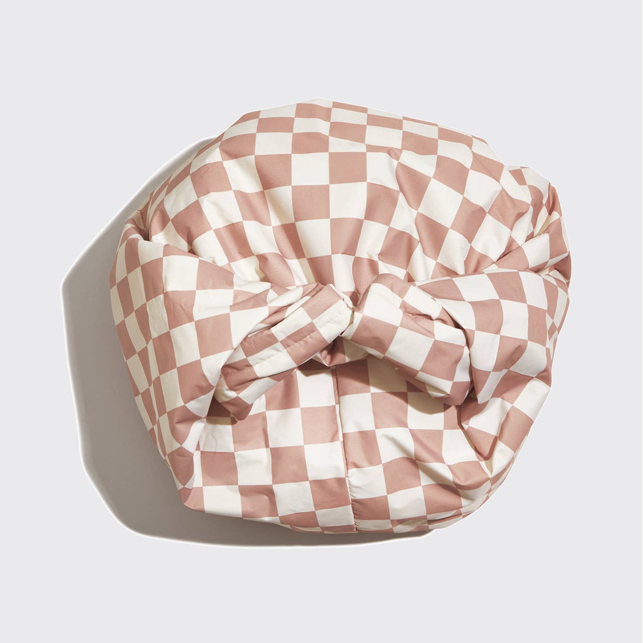 Satin Lined Flexi Shower Cap for Hair Protection - Terracotta Checker
