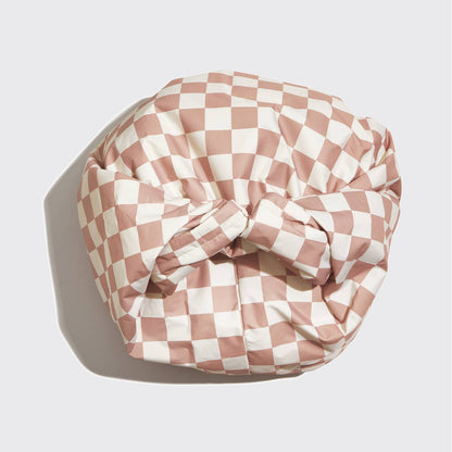 Satin Lined Flexi Shower Cap for Hair Protection - Terracotta Checker